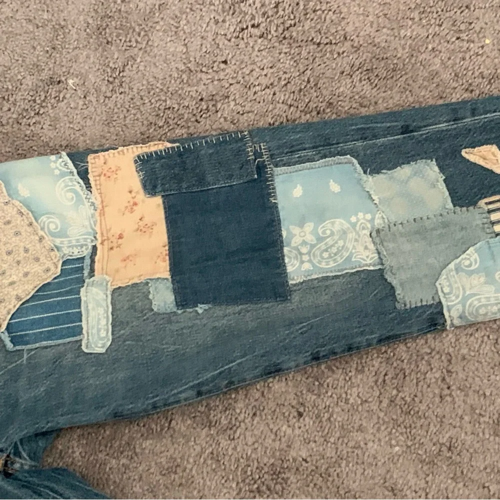 Polo Ralph Lauren Avery Boyfriend heavy Patchwork factory distressed Blue Jeans - Picture 5 of 12